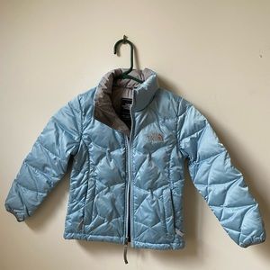 North Face Girls Light Blue Quilted Puffer Jacket. Size S/P.